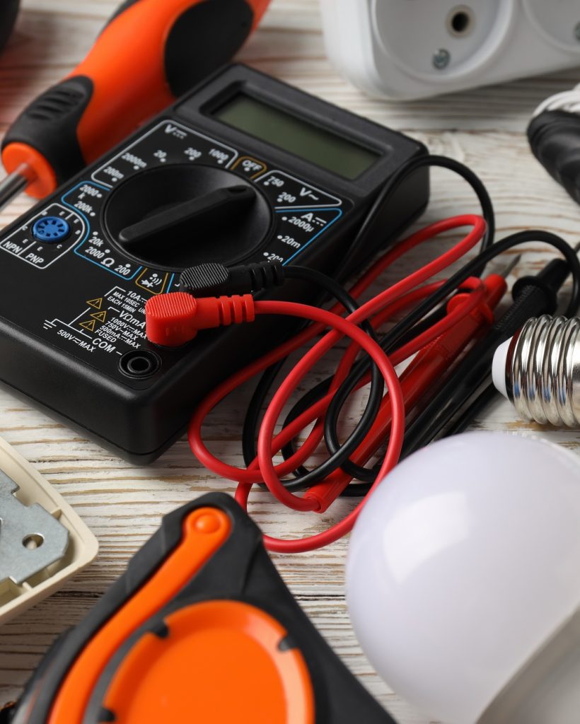 Concept of electrician or electrical tools, close up